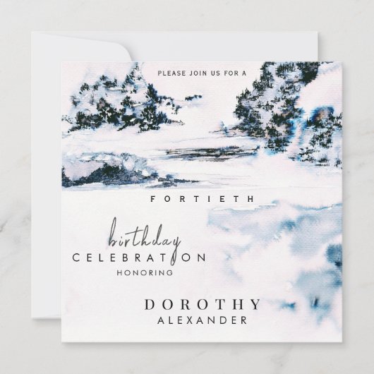 Waterverf Sneeuwwinterbergen Elegant Verjaardag Kaart (Voorkant)