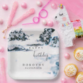 Waterverf Sneeuwwinterbergen Elegant Verjaardag Papieren Bordje (Feest)