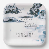 Waterverf Sneeuwwinterbergen Elegant Verjaardag Papieren Bordje (Voorkant)