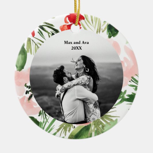 Waterverf - Snel kerstfotoontwerp Keramisch Ornament (Voorkant)