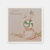 Waterverf  Snoep Sneeuwman Vrolijk Kerstfeest Servet (Voorkant)