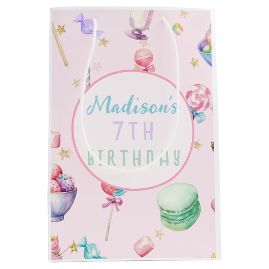 Waterverf Snoep Wonderland Pastel Verjaardagsfeest Medium Cadeauzakje (Voorkant)