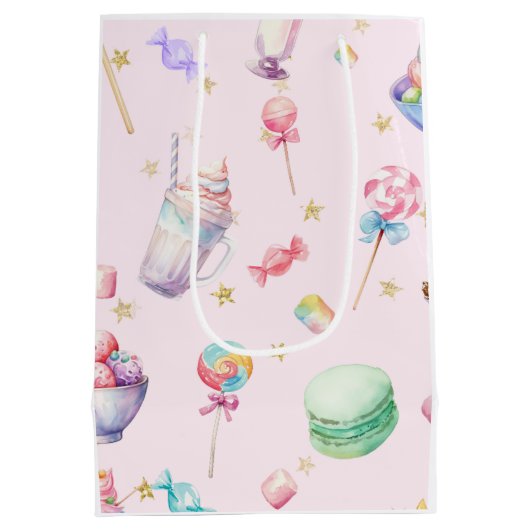 Waterverf Snoep Wonderland Pastel Verjaardagsfeest Medium Cadeauzakje (Achterkant)