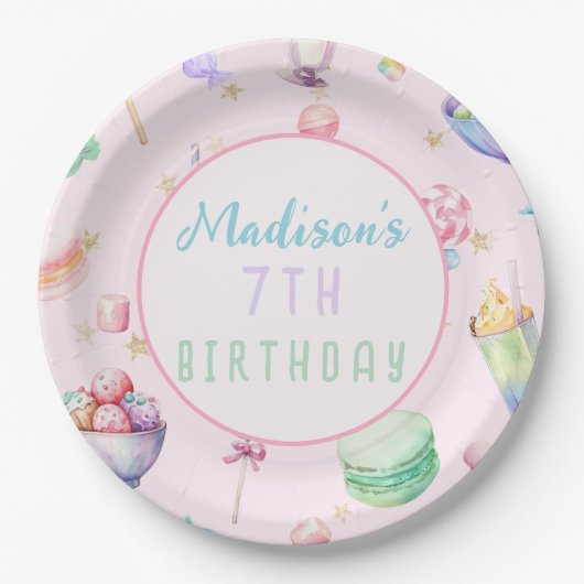 Waterverf Snoep Wonderland Pastel Verjaardagsfeest Papieren Bordje (Voorkant)