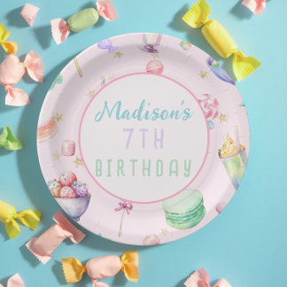 Waterverf Snoep Wonderland Pastel Verjaardagsfeest Papieren Bordje