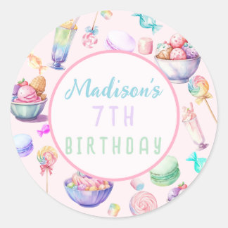 Waterverf Snoep Wonderland Pastel Verjaardagsfeest Ronde Sticker