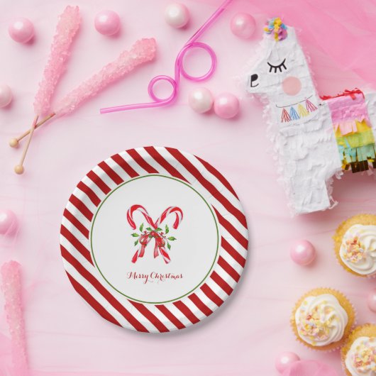 Waterverf snoepje met rode en witte rand papieren bordje (Feest)