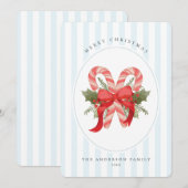 Waterverf snoepriet en boog Vrolijk kerstfeest Feestdagenkaart (Voorkant / Achterkant)