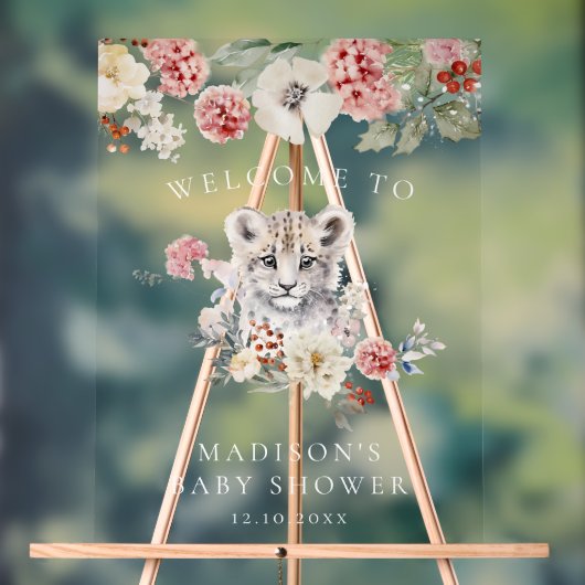 Waterverf Snow Leopard Baby shower Welkom Acryl Bord (Neutraal)