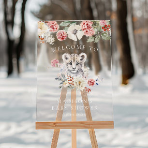 Waterverf Snow Leopard Baby shower Welkom Acryl Bord