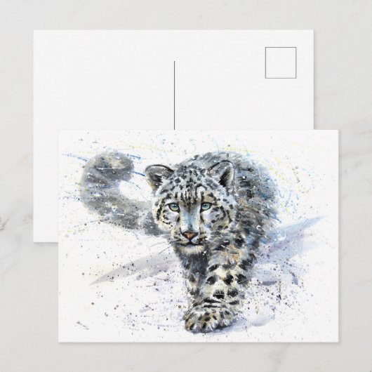Waterverf Snow Leopard Briefkaart (Voorkant / Achterkant)