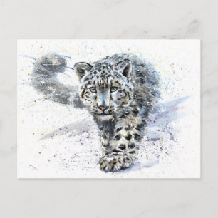 Waterverf Snow Leopard Briefkaart