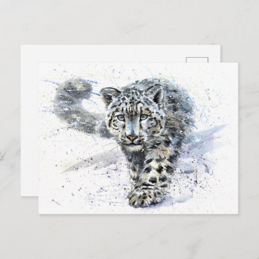 Waterverf Snow Leopard Briefkaart (Voorkant / Achterkant)