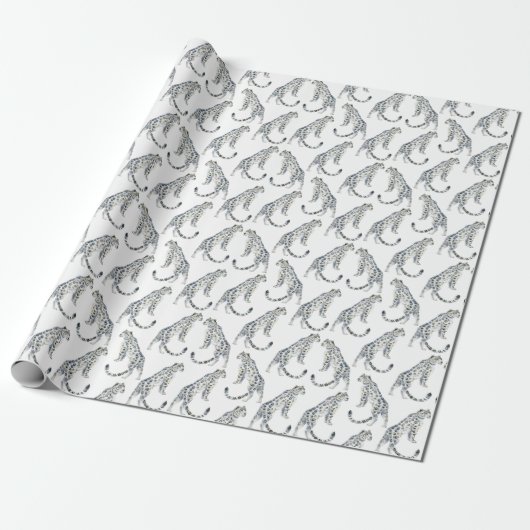 Waterverf Snow Leopard Cadeaupapier (Uitgerold)