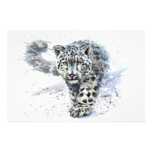 Waterverf Snow Leopard Foto Afdruk