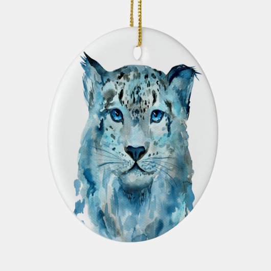 Waterverf Snow Leopard Keramisch Ornament (Rechts)