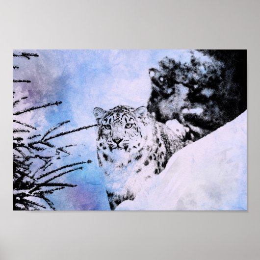 Waterverf Snow Leopard Poster (Voorkant)