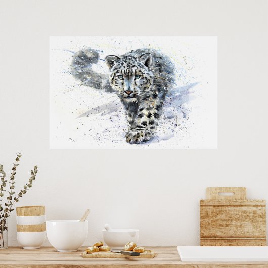 Waterverf Snow Leopard Poster (Keuken)