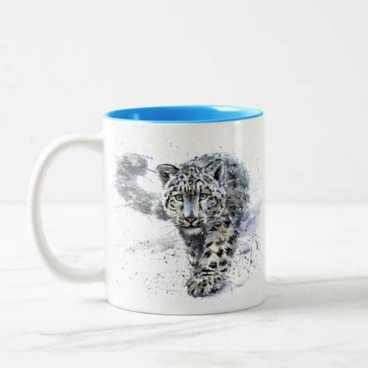 Waterverf Snow Leopard Tweekleurige Koffiemok (Links)