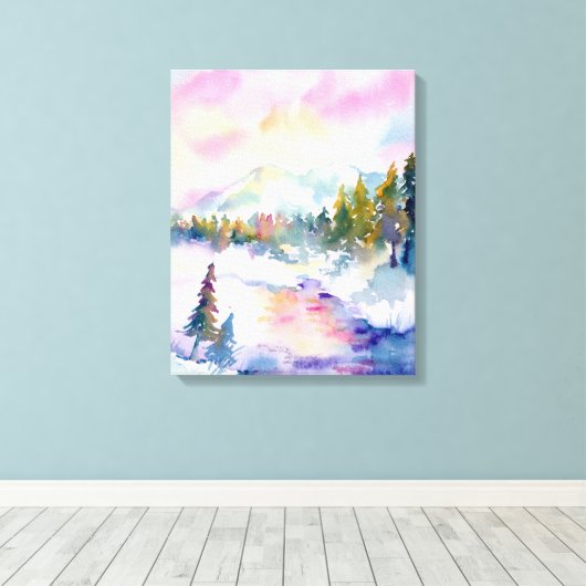 Waterverf Snow Mountain Print (Insitu (Houten vloer))