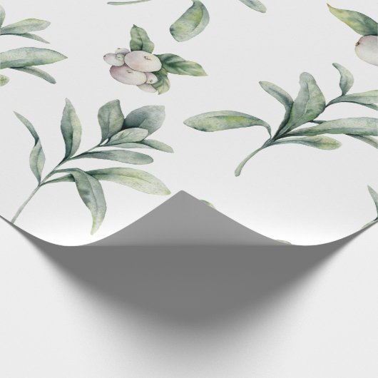 Waterverf Snowberries en Wintergroen Cadeaupapier (Hoek)