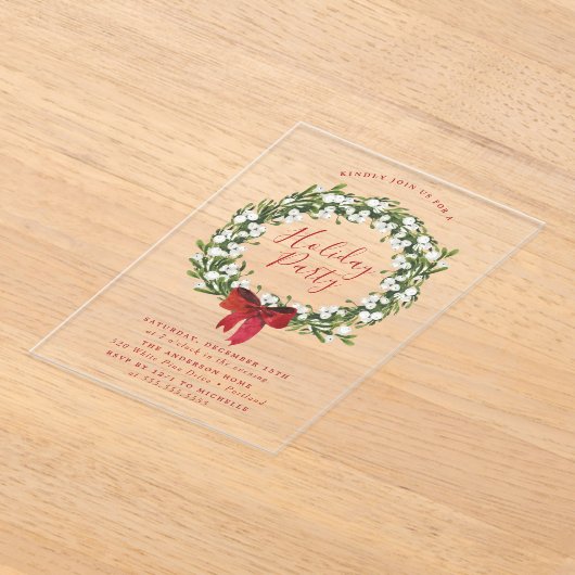 Waterverf Snowberry Greenery Krans Vakantie Feest Acryl Uitnodigingen (Laagn)