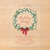 Waterverf Snowberry Greenery Krans Vakantie Feest Acryl Uitnodigingen (Voorkant)