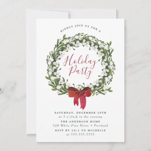 Waterverf Snowberry Greenery Wreath Holiday Kaart (Voorkant)