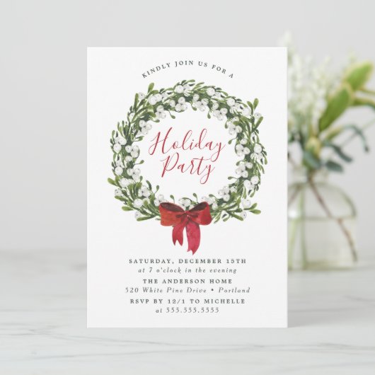 Waterverf Snowberry Greenery Wreath Holiday Kaart (Staand voorkant)