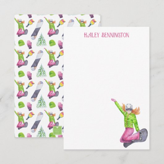 Waterverf snowboarden gepersonaliseerd bedankkaart (Voorkant / Achterkant)