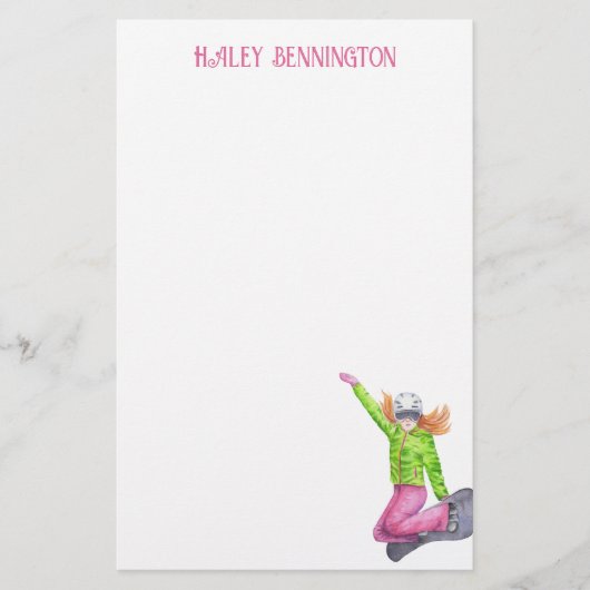 Waterverf snowboarden gepersonaliseerd briefpapier (Voorkant)