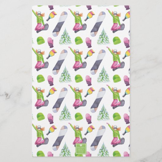 Waterverf snowboarden gepersonaliseerd briefpapier (Achterkant)