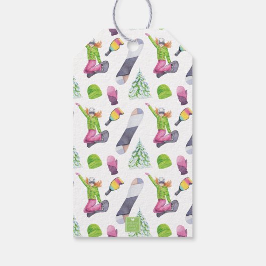 Waterverf snowboarden gepersonaliseerd cadeaulabel (Achterkant)