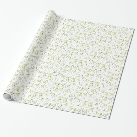 Waterverf Snowdrops Patroon Cadeaupapier (Uitgerold)