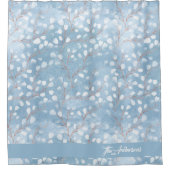 Waterverf Snowdrops Pattern Dusty Blue ID726 Douchegordijn (Voorkant)