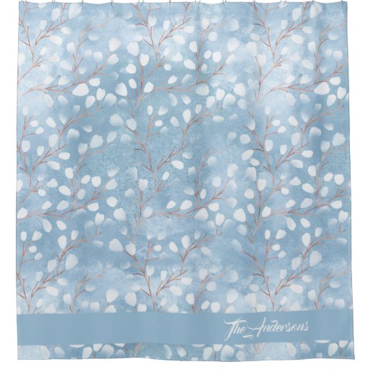 Waterverf Snowdrops Pattern Dusty Blue ID726 Douchegordijn (Voorkant)