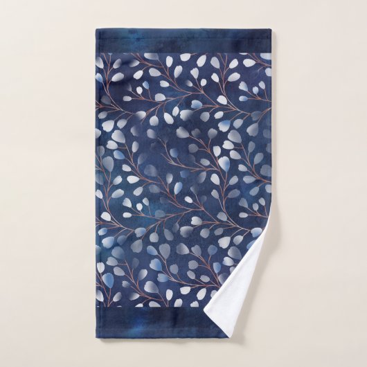 Waterverf Snowdrops Pattern Navy/Copper ID726 Bad Handdoek (Handdoek)