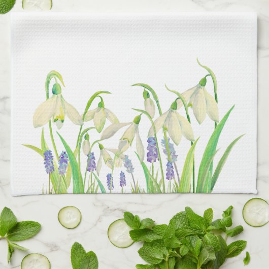 Waterverf Snowdruppels en Muscari Theedoek (Gevouwen)