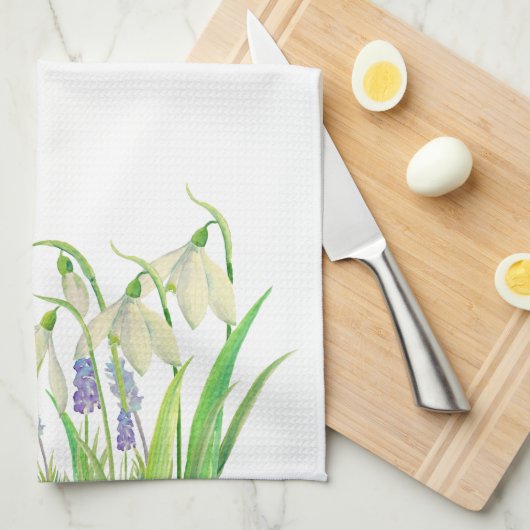 Waterverf Snowdruppels en Muscari Theedoek (Quarter Fold)