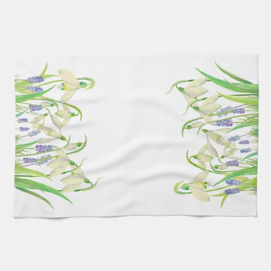 Waterverf Snowdruppels en Muscari Theedoek (Horizontaal)
