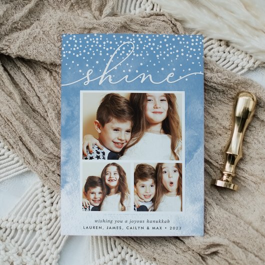 Waterverf Snowfall | Hanukkah Photo Collage Kaart