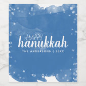 Waterverf Snowfall Happy Hanukkah Holiday Wijn Etiket (Enkel label)