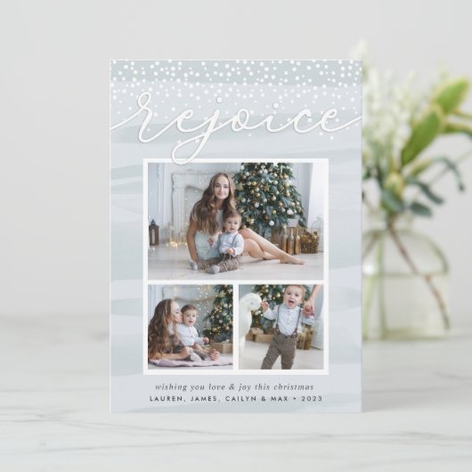 Waterverf Snowfall | Holiday Photo Collage Card Feestdagenkaart (Staand voorkant)