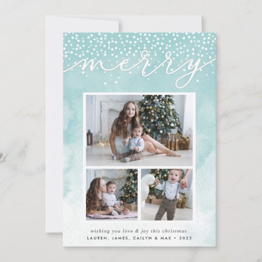 Waterverf Snowfall | Holiday Photo Collage Card Feestdagenkaart (Voorkant)