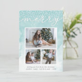 Waterverf Snowfall | Holiday Photo Collage Card Feestdagenkaart (Staand voorkant)