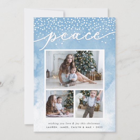 Waterverf Snowfall | Holiday Photo Collage Card Feestdagenkaart (Voorkant)