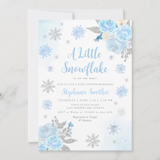 Waterverf Snowflake Winter Boy Baby shower Kaart (Voorkant)