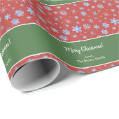 Waterverf Snowflakes Groen en Rood Kerstmis Cadeaupapier (Rol Hoek)