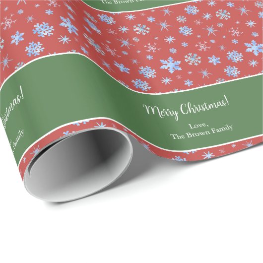 Waterverf Snowflakes Groen en Rood Kerstmis Cadeaupapier (Rol Hoek)