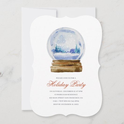 Waterverf Snowglobe Vakantie Party Uitnodiging (Voorkant)
